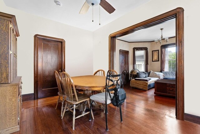 570 William St, Fall River, MA 02721 - dining room featuring dark wood finished floors and ceiling fan