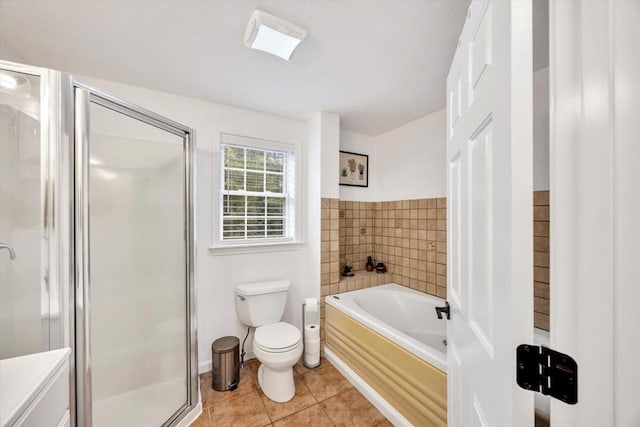 13 Pickerel Way, Sandwich, MA 02644 - full bathroom featuring a bath, toilet, a shower stall, and tile patterned floors