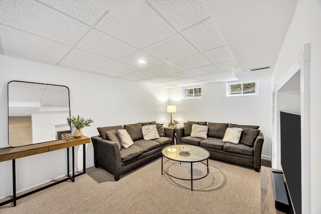 13 Pickerel Way, Sandwich, MA 02644 - carpeted living room featuring a paneled ceiling and recessed lighting