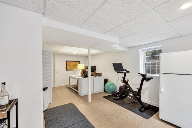 13 Pickerel Way, Sandwich, MA 02644 - workout area featuring a paneled ceiling, tile patterned flooring, baseboards, and recessed lighting