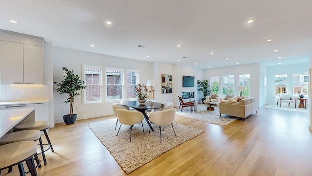 140 Columbia St Unit 2, Brookline, MA 02446 - dining area featuring light wood-style floors, recessed lighting, and baseboards