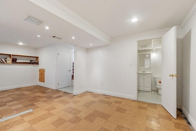 12 Debra Ln, Framingham, MA 01701 - below grade area featuring light floors, recessed lighting, ornamental molding, and baseboards