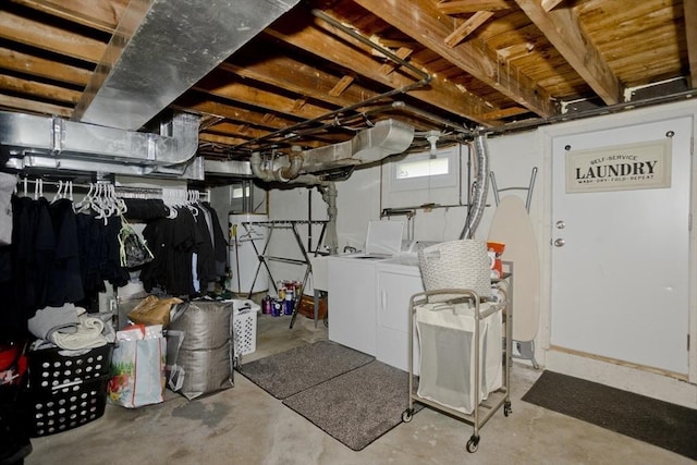below grade area with washing machine and dryer