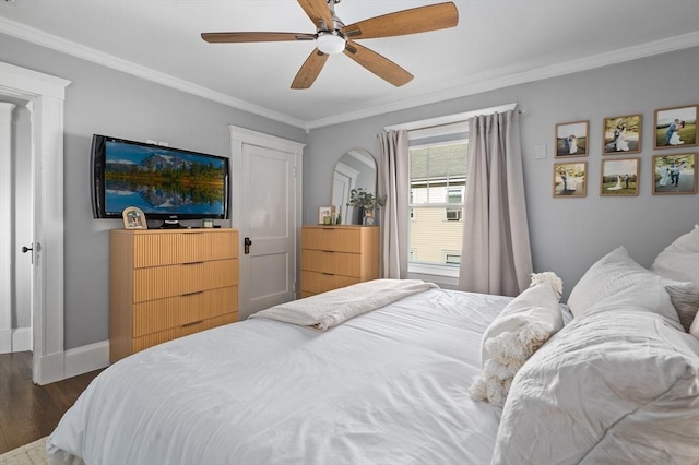 20-A Franklin St, Peabody, MA 01960 - bedroom featuring dark wood-style flooring, ornamental molding, and a ceiling fan