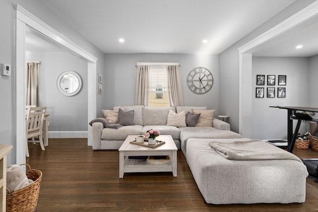 20-A Franklin St, Peabody, MA 01960 - living area with dark wood-style flooring and recessed lighting