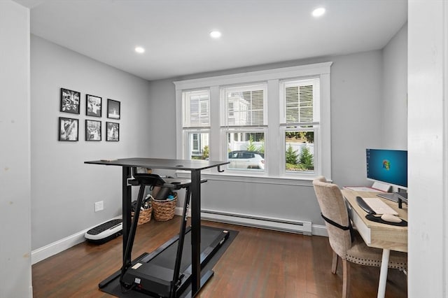 20-A Franklin St, Peabody, MA 01960 - office featuring a baseboard radiator, wood finished floors, and recessed lighting