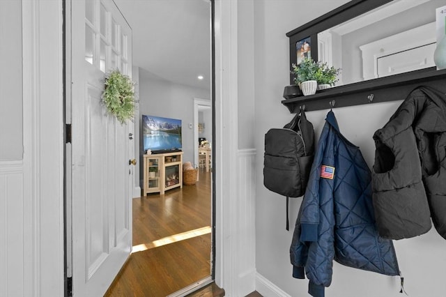 20-A Franklin St, Peabody, MA 01960 - mudroom featuring wood finished floors and recessed lighting