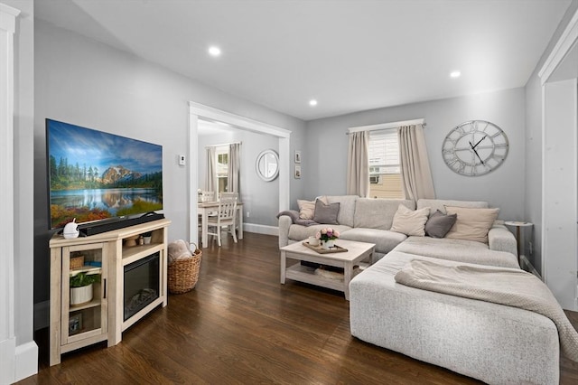 20-A Franklin St, Peabody, MA 01960 - living area with dark wood-type flooring and recessed lighting