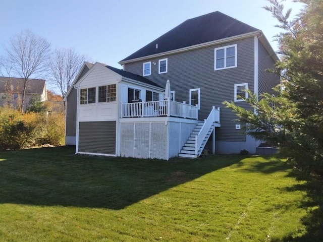 6 Cedar Creek Dr, Attleboro, MA 02703 - rear view of property featuring stairway, a deck, and a yard