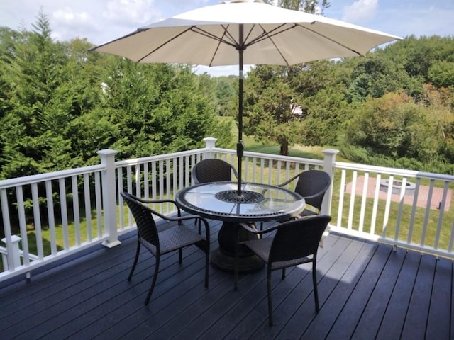 6 Cedar Creek Dr, Attleboro, MA 02703 - wooden terrace with outdoor dining area and a forest view
