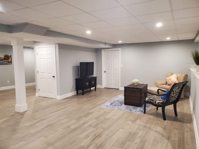 6 Cedar Creek Dr, Attleboro, MA 02703 - living area with baseboards, recessed lighting, light wood finished floors, and a paneled ceiling