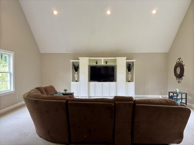 6 Cedar Creek Dr, Attleboro, MA 02703 - living area featuring recessed lighting, baseboards, light colored carpet, and lofted ceiling