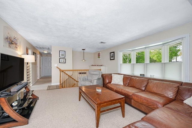 living room featuring light carpet
