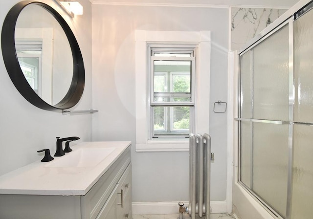 176 N Blvd, West Springfield, MA 01089 - full bath featuring vanity, marble finish flooring, and enclosed tub / shower combo