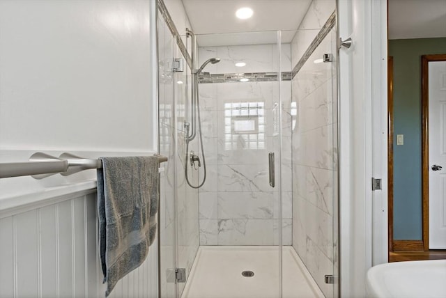 full bathroom with a stall shower