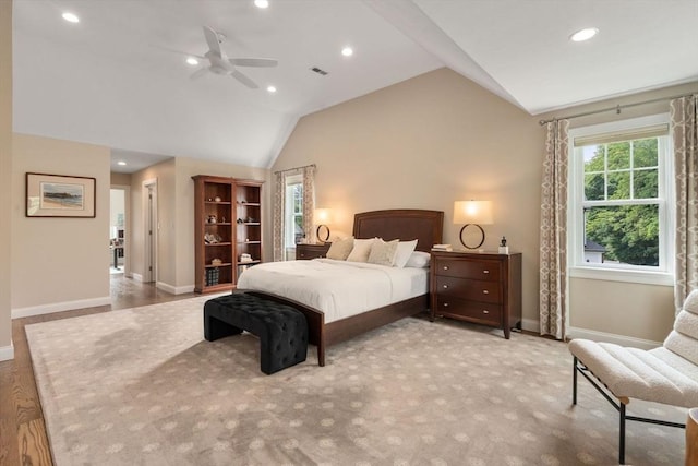 16 Winfield St, Needham, MA 02492 - bedroom with recessed lighting, lofted ceiling, and a ceiling fan
