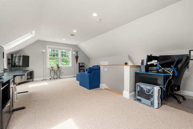 16 Winfield St, Needham, MA 02492 - additional living space featuring carpet floors, vaulted ceiling, and recessed lighting