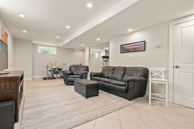 16 Winfield St, Needham, MA 02492 - living room with light tile patterned floors and recessed lighting