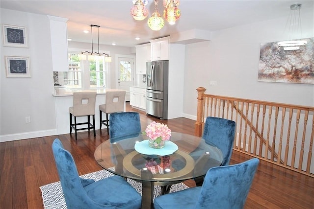 318 Concord Ave Unit 1, Cambridge, MA 02138 - dining room featuring baseboards, dark wood-style floors, recessed lighting, and a chandelier
