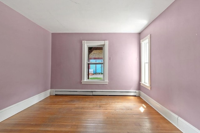 128 7th St, Montague, MA 01376 - spare room featuring a baseboard heating unit, hardwood / wood-style flooring, and baseboards