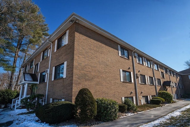 view of snow covered building