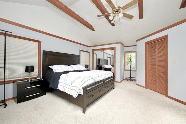 34 Pinecrest Rd, West Bridgewater, MA 02379 - bedroom featuring light carpet, baseboards, a baseboard radiator, and two closets