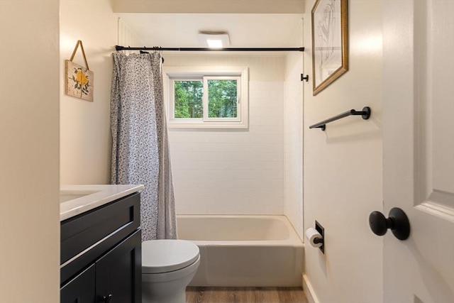 46 Blackmer, Sudbury, MA 01776 - full bath featuring vanity, toilet, shower / bath combo, and wood finished floors