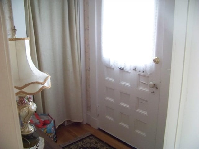 doorway to outside with wood-type flooring