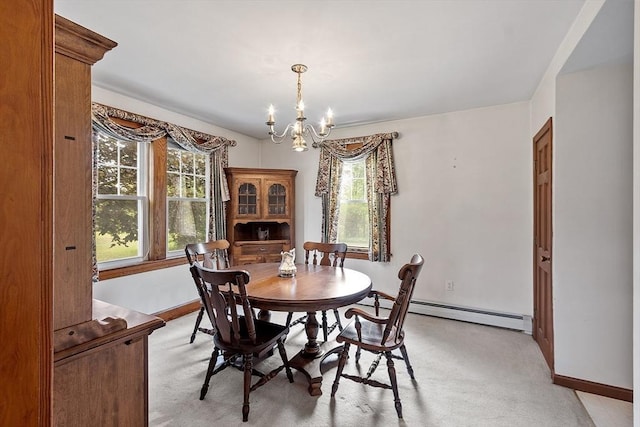 74 W Main St, Westminster, MA 01473 - dining area with baseboard heating, a chandelier, and light colored carpet