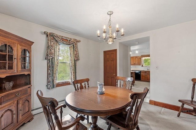 74 W Main St, Westminster, MA 01473 - dining room featuring a chandelier, light carpet, and baseboard heating