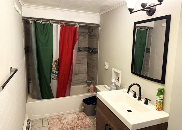 626 Nashua Rd, Dracut, MA 01826 - full bathroom with crown molding, vanity, a chandelier, and shower / tub combo with curtain