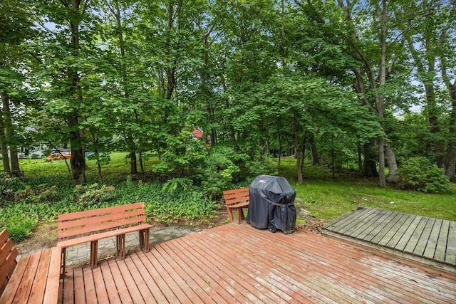 486 Franklin St, Reading, MA 01867 - wooden terrace featuring grilling area and view of scattered trees