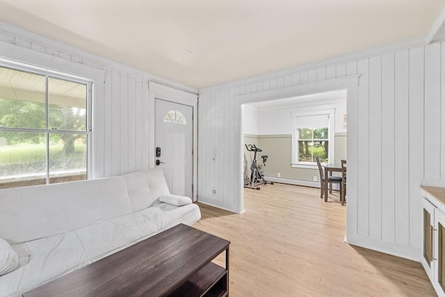 486 Franklin St, Reading, MA 01867 - living room featuring light wood finished floors and ornamental molding