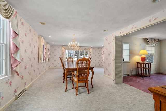 12 Checkerberry Cir, Sudbury, MA 01776 - carpeted dining space with wallpapered walls and a chandelier
