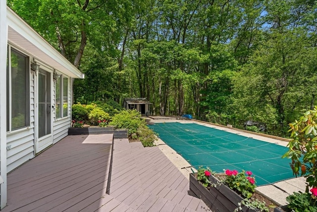 5 Hansen Ave, Burlington, MA 01803 - view of pool featuring a wooden deck and a covered pool