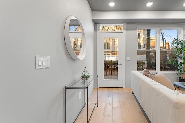 doorway to outside featuring light hardwood / wood-style flooring