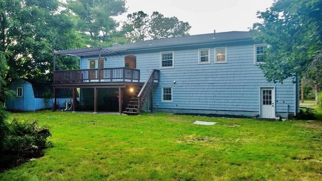 9 Brooks Rd, Sudbury, MA 01776 - back of house with a storage unit, a pergola, a deck, stairway, and a yard