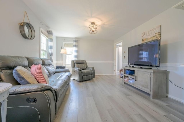 living room featuring light wood-type flooring