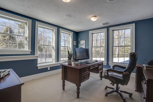 view of carpeted home office