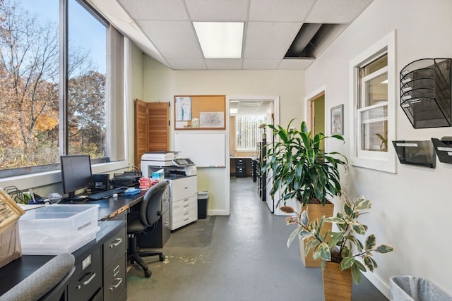 home office featuring a paneled ceiling