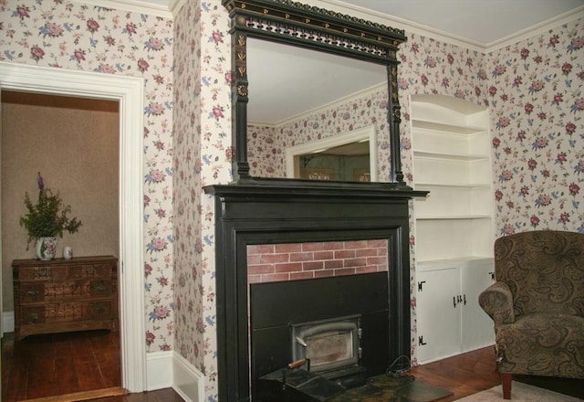 97 Newton St, Marlborough, MA 01752 - detailed view of wallpapered walls, crown molding, and wood finished floors