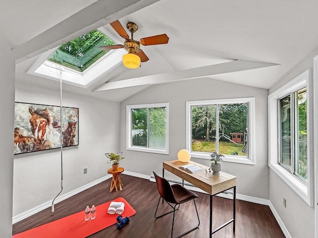 78 Howland Rd, Stoughton, MA 02072 - office space featuring a skylight, wood finished floors, a ceiling fan, and baseboards