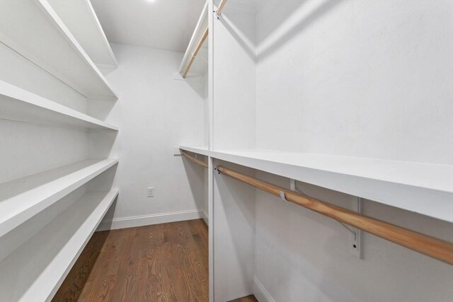 spacious closet with dark wood-style floors