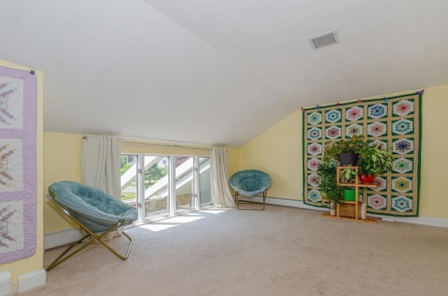 3 Riverside Dr, Mattapoisett, MA 02739 - sitting room featuring vaulted ceiling, carpet flooring, and a baseboard heating unit