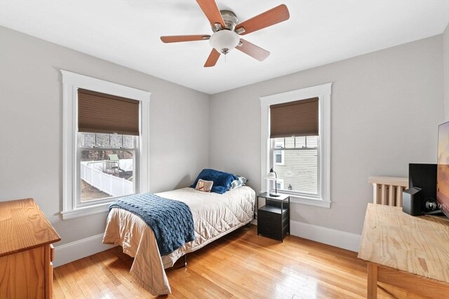 47 Moffatt Rd, Salem, MA 01970 - bedroom featuring multiple windows, light wood-style floors, and ceiling fan