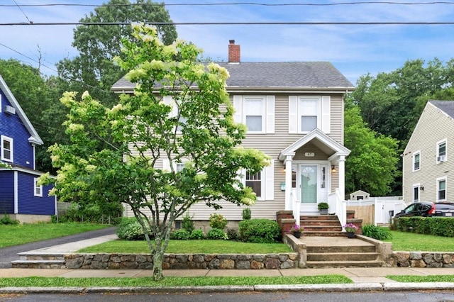 47 Moffatt Rd, Salem, MA 01970 - view of front facade with a chimney and a shingled roof