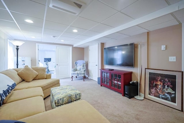 585 Chestnut St, Ashland, MA 01721 - living room with recessed lighting, carpet flooring, and a paneled ceiling