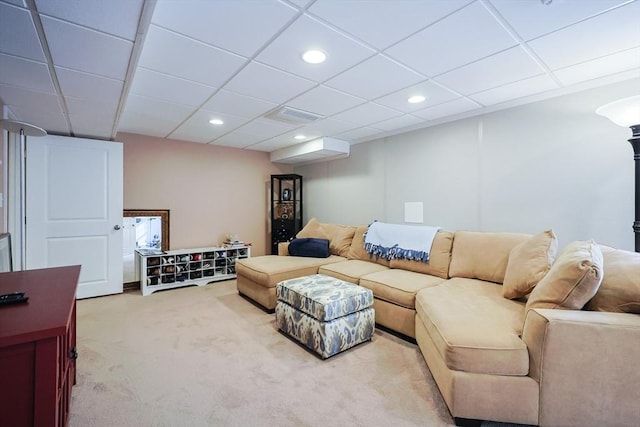 585 Chestnut St, Ashland, MA 01721 - living area featuring visible vents, carpet floors, recessed lighting, and a drop ceiling
