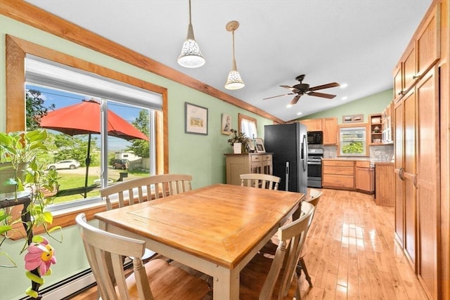 13 Elcott Rd, Quincy, MA 02169 - dining room featuring healthy amount of natural light, light wood-style floors, ceiling fan, and lofted ceiling