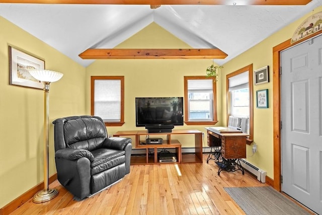13 Elcott Rd, Quincy, MA 02169 - living room with light wood-type flooring, lofted ceiling, and a baseboard heating unit